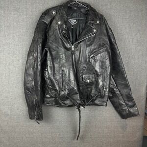 Diamond Plate Buffalo Leather Motorcycle Jacket 2X Black Biker Padded Patch
